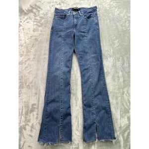 Express High Rise Bootcut Jeans Womens Sz 6R Blue Split Cuff Front Seam Western